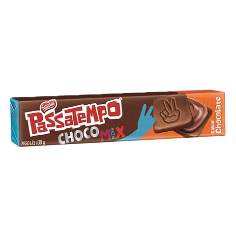 Biscoito Chocolate Recheio Chocolate Nestlé Passatempo Choco Mix Pacote 130g