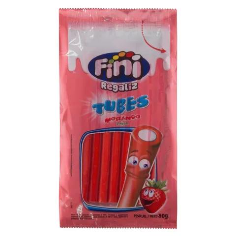 Bala Regaliz Morango e Nata Fini Tubes Pacote 80g
