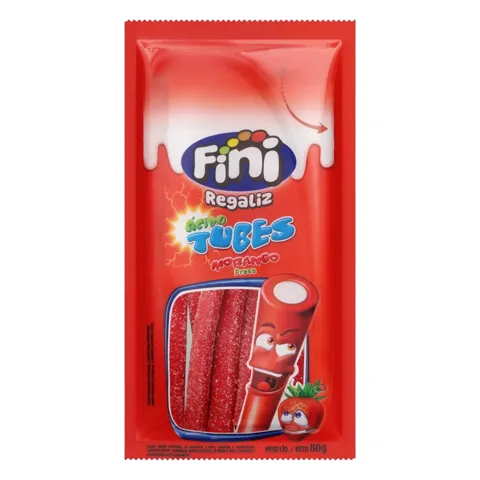 Bala Regaliz Morango Fini Ácido Tubes Pacote 80g