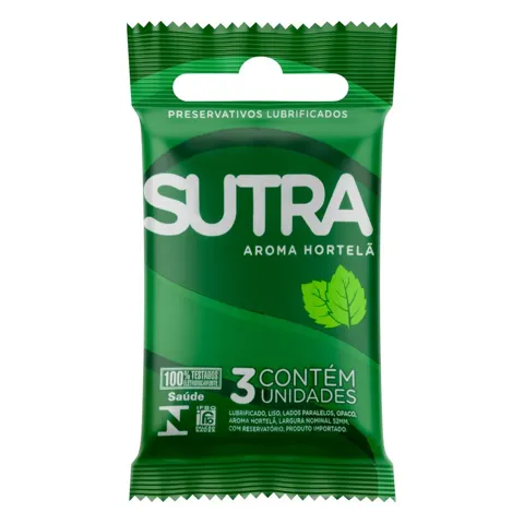 Preservativo Masculino Lubrificado Hortelã Sutra Pacote 3 Unidades