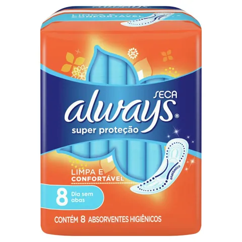Absorvente sem Abas Dia Seca Always Super Proteção Pacote 8 Unidades