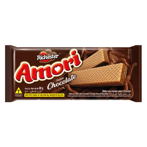 Biscoito Wafer Recheio Chocolate Richester Amori Pacote 80g