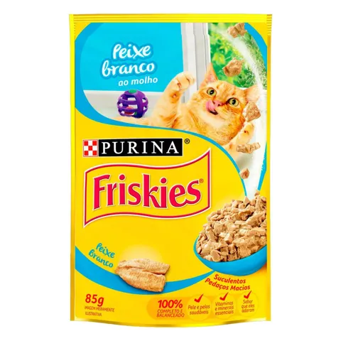 Alimento para Gatos Peixe Branco ao Molho Purina Friskies Sachê 85g