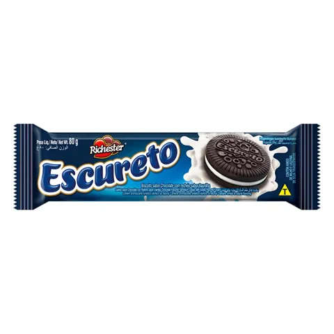 Biscoito Chocolate Recheio Baunilha Richester Escureto Pacote 80g