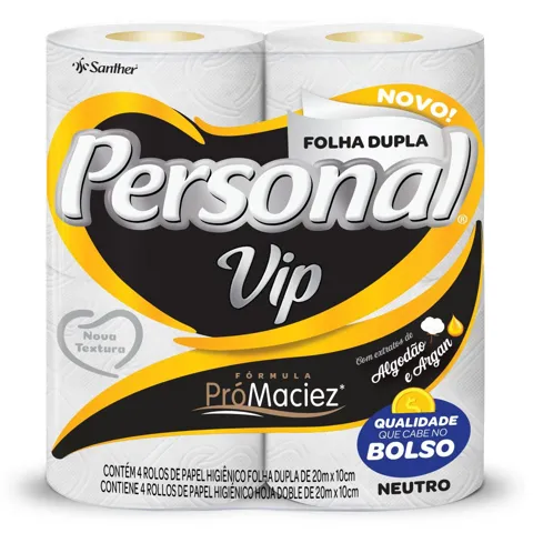 Papel Higiênico Folha Dupla Neutro Personal Vip 20m Pacote 4 Unidades