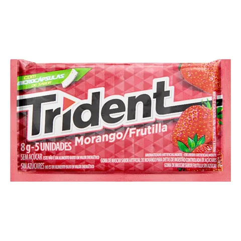 Goma de Mascar Morango Zero Açúcar Trident Envelope 8g 5 Unidades