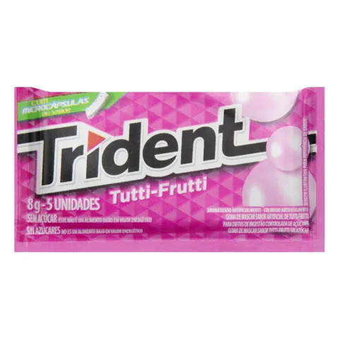 Goma de Mascar Tutti Frutti Zero Açúcar Trident Envelope 8g 5 Unidades
