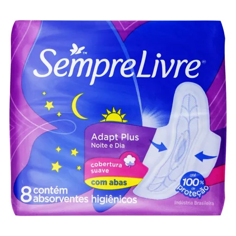 Absorvente com Abas Suave Noite e Dia Sempre Livre Adapt Plus Pacote 8 Unidades