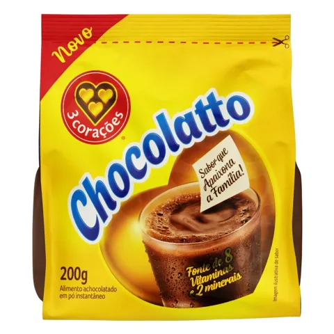 Achocolatado em Pó 3 Corações Chocolatto Pacote 200g