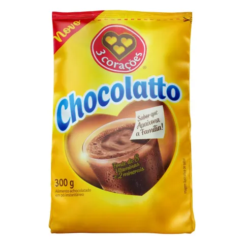 Achocolatado em Pó 3 Corações Chocolatto Pacote 300g