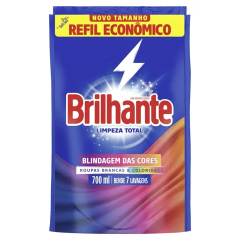 Lava-Roupas Líquido Roupas Brancas e Coloridas Brilhante Limpeza Total Sachê 700ml Refil Econômico