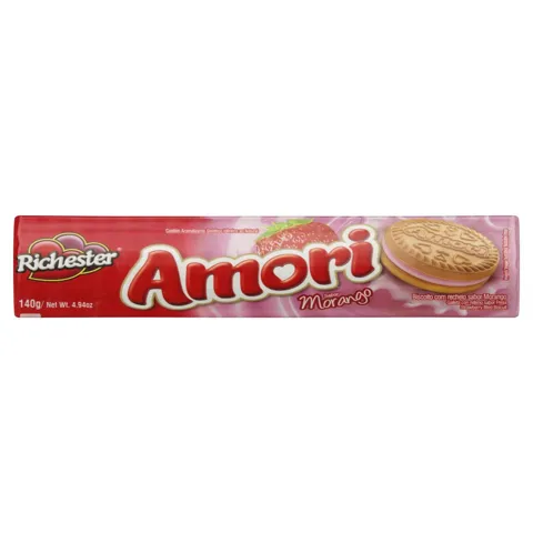Biscoito Recheio Morango Richester Amori Pacote 140g