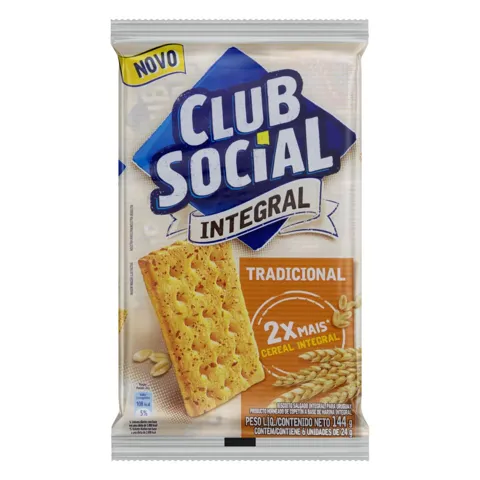 Pack Biscoito Integral Tradicional Club Social Pacote 144g 6 Unidades