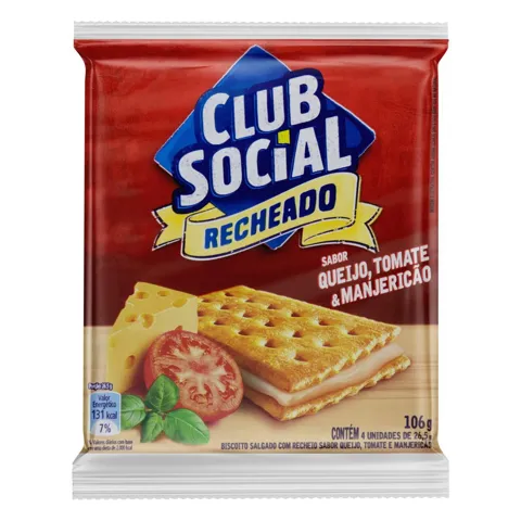 Pack Biscoito Recheio Queijo, Tomate & Manjericão Club Social Pacote 106g 4 Unidades