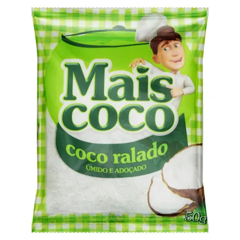 Coco Ralado Úmido Adoçado Mais Coco Pacote 50g