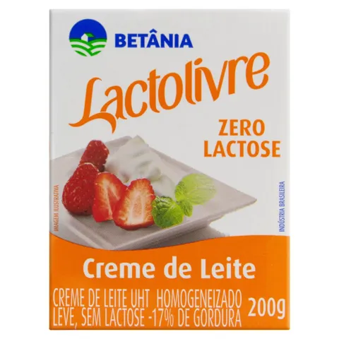 Creme de Leite UHT Leve Homogeneizado Zero Lactose Betânia Lactolivre Caixa 200g