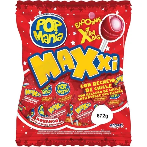 Pirulito Pop Mania Maxxi 672G Morango