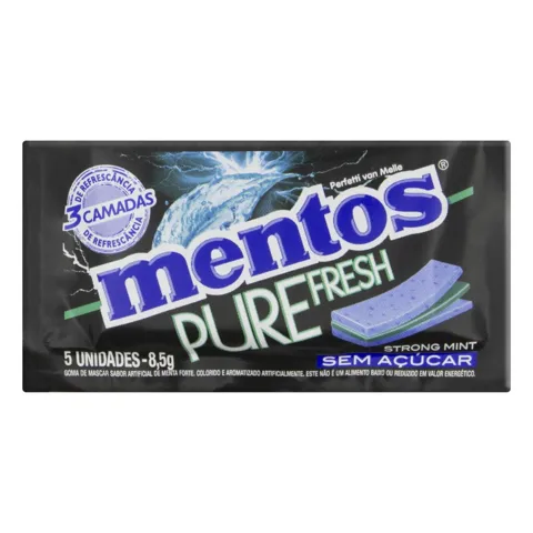 Goma de Mascar Menta Forte Zero Açúcar Mentos Pure Fresh Envelope 8,5g 5 Unidades
