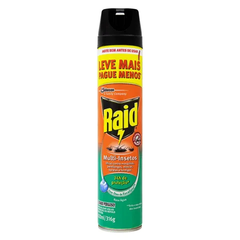 Inseticida Aerossol Multi-Insetos Base Água Óleo de Eucalipto Raid Frasco 420ml Leve Mais Pague Menos