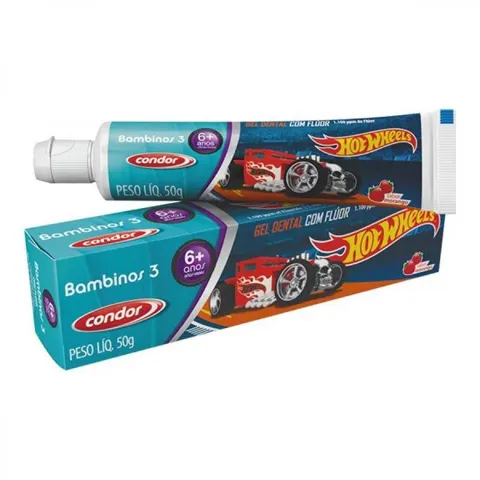 Gel Dental Infantil com Flúor Morango Hot Wheels Condor Bambinos50g