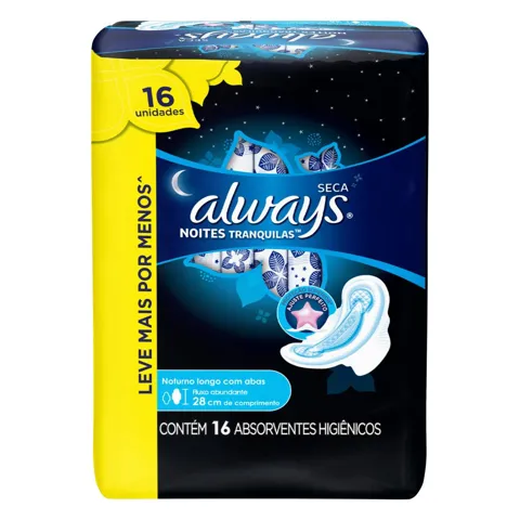 Absorvente com Abas Seca Always Noites Tranquilas Pacote 16 Unidades Leve Mais Pague Menos