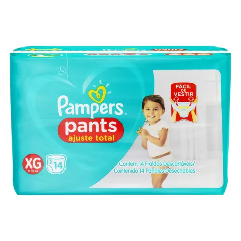 Fralda Descartável Infantil Pants Pampers Ajuste Total XG Pacote 14 Unidades