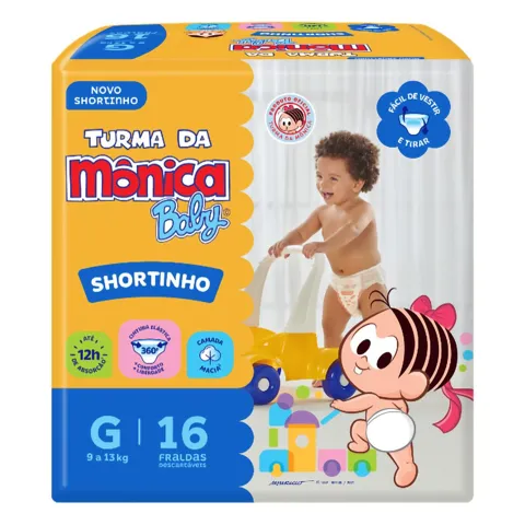 Fralda Descartável Shortinho Turma da Mônica Baby G Pacote 16 Unidades