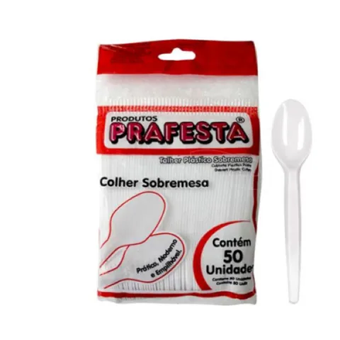 Colher Plástica Prafesta Branca Pacote 50un