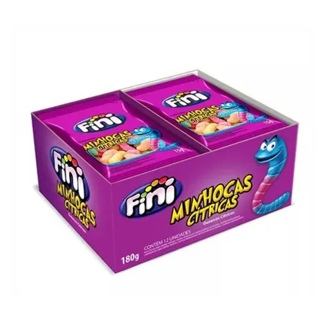 Bala de Gelatina Minhocas Cítricas FINI Caixa 12 Unidades de 15g