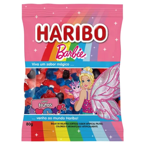 Bala de Gelatina Frutas Barbie Haribo Pacote 80g
