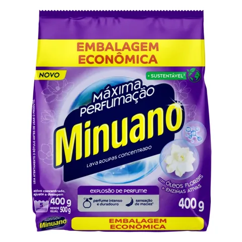 Lava-Roupas Pó Concentrado Minuano Máxima Perfumação Pacote 400g Embalagem Econômica