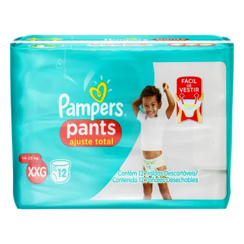 Fralda Descartável Infantil Pants Pampers Ajuste Total XXG Pacote 12 Unidades