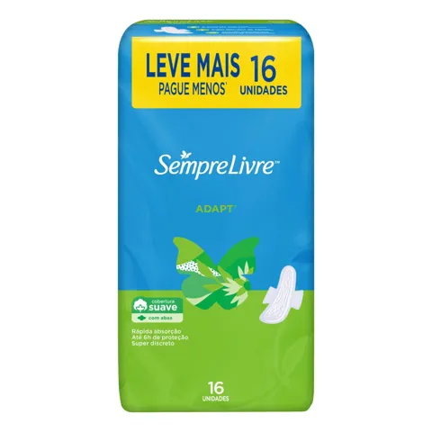 Absorvente com Abas Suave Sempre Livre Adapt Pacote 16 Unidades Leve Mais Pague Menos