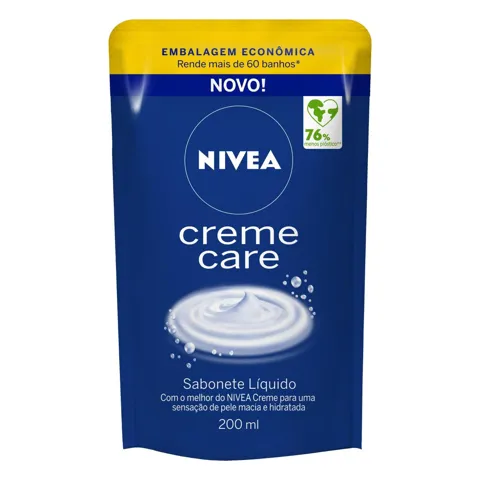 Sabonete Líquido Nivea Creme Care Sachê 200ml Refil Embalagem Econômica