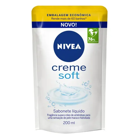 Sabonete Líquido Nivea Creme Soft Sachê 200ml Refil Embalagem Econômica