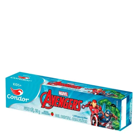 Gel Dental com Flúor Morango Avengers Condor Kids+ Caixa 50g