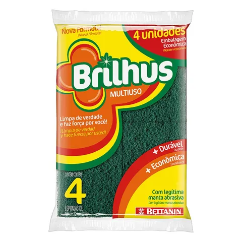 Esponja Multiuso Amarelo Brilhus 4 Unidades