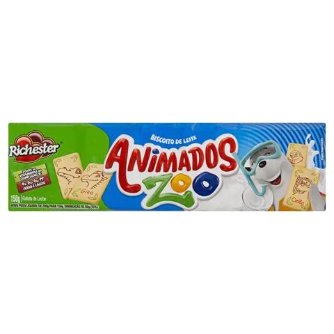 Biscoito Leite Richester Animados Zoo Pacote 150g