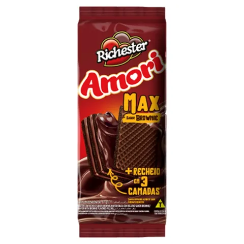 Biscoito Wafer Recheio Brownie Richester Amori Max Pacote 87g