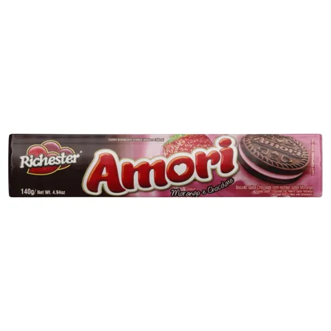 Biscoito Chocolate Recheio Morango Richester Amori Pacote 140g