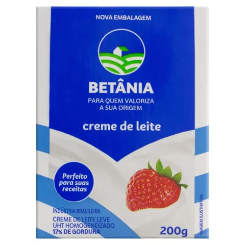 Creme de Leite UHT Leve Homogeneizado Betânia Caixa 200g