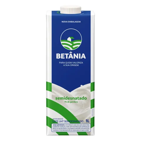 Leite UHT Semidesnatado Betânia Caixa com Tampa 1l