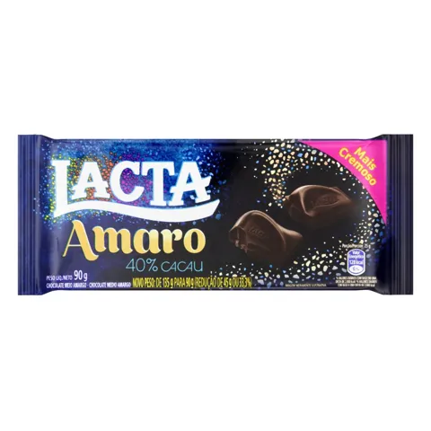 Chocolate Meio Amargo 40% Cacau Lacta Amaro Pacote 90g